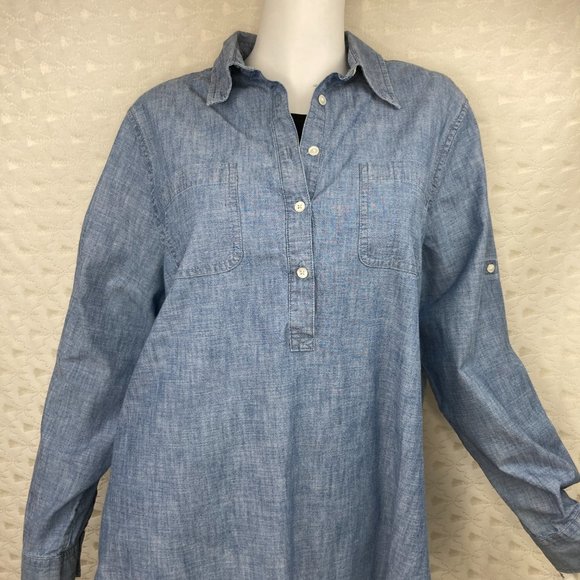 Lands' End Chambray Denim Popover Tunic Top Large